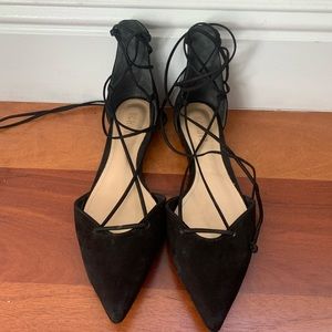 Schutz black suede lace up flats
